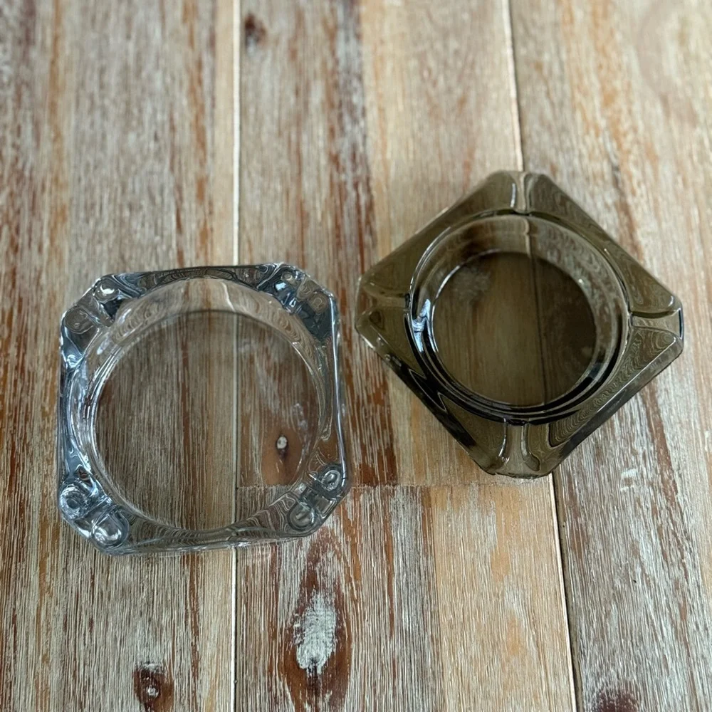 Vintage Glass Ashtrays Set of Two